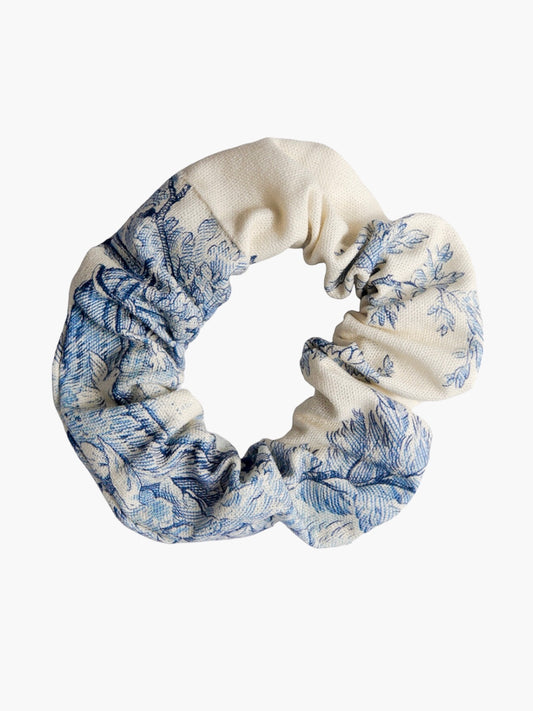 Handmade Faye scrunchie blue and white made from scrap fabric apricity ireland